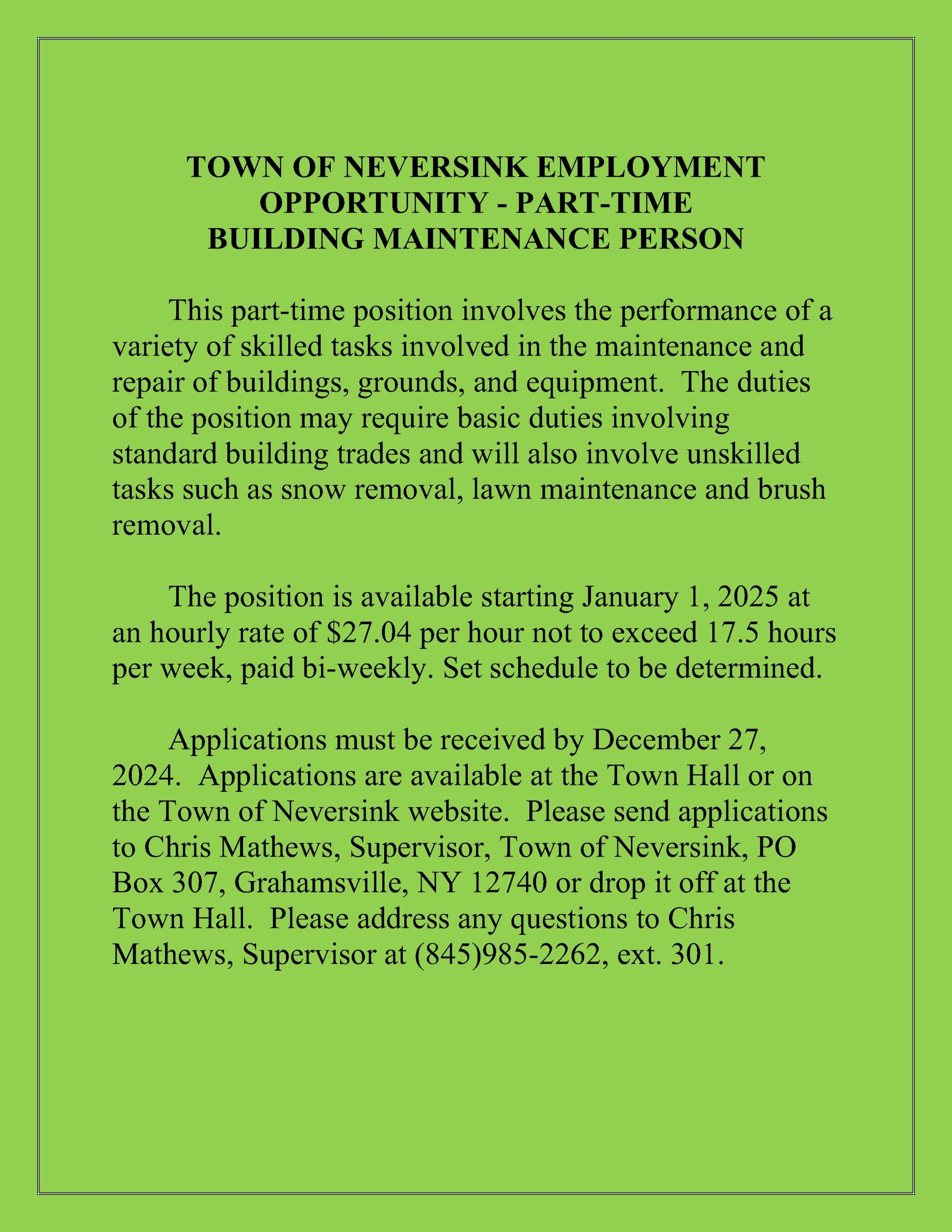 Building Maintenance PT Employment 2024