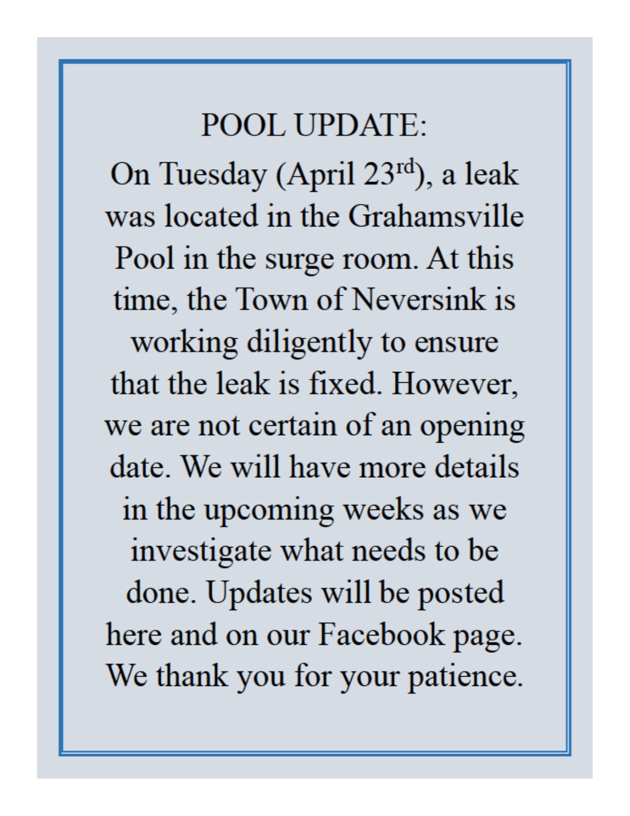 Pool Update April 2024