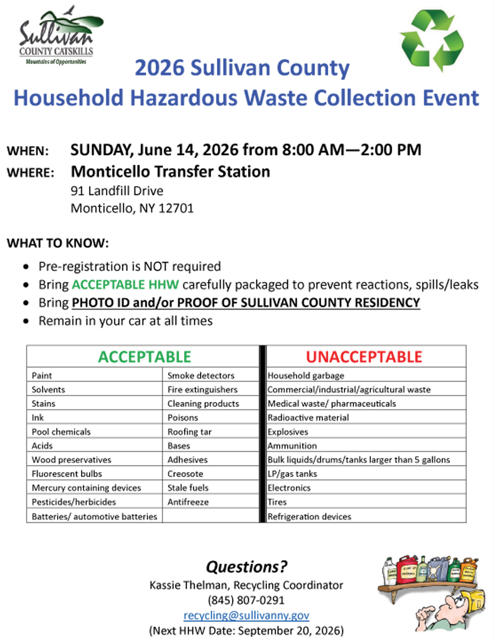 Bring Your Household Hazardous Waste to the Monticello Transfer Station June 14